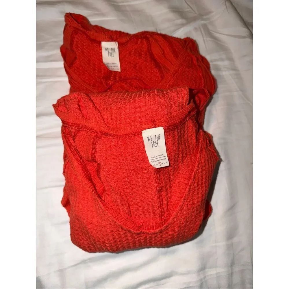 We the Free Catalina thermal waffle knit long sleeve tunic top bundle of 2 orang